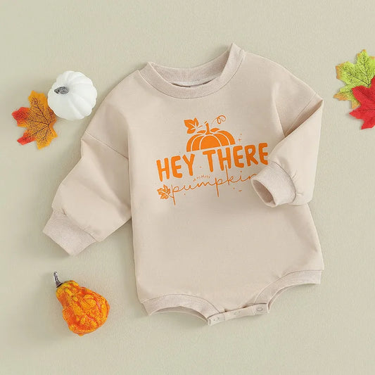 Adorable Halloween Pumpkin Letter Bodysuit for Newborn Baby Girls - Long Sleeve Jumpsuit for Autumn and Spring