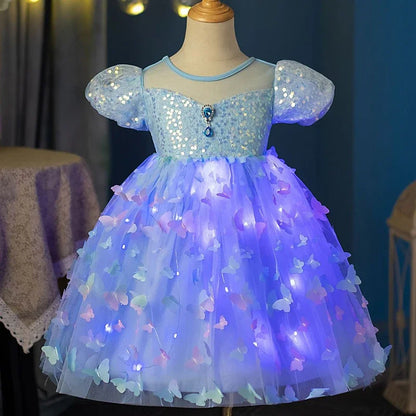 Girls' Summer Butterfly Wings Fairy Tulle Dress with Puff Sleeves for Birthday Parties