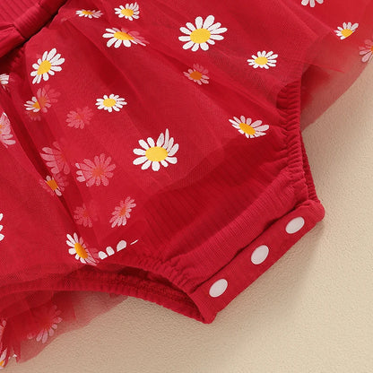 Adorable Baby Girl 2-Piece Daisy Print Summer Romper Dress Set with Matching Headband