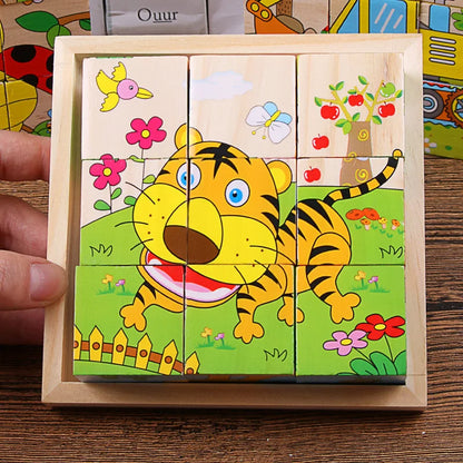 Colorful Wooden Animal and Fruit Puzzle Blocks for Early Learning and Development in Children