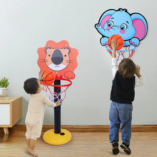 Cartoon Animal-Themed Adjustable Basketball Hoop for Kids - Indoor and Outdoor Sports Play