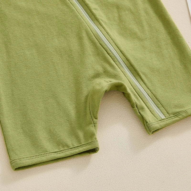 Unisex Summer Infant Romper with Short Sleeves and Zipper Closure for Newborns
