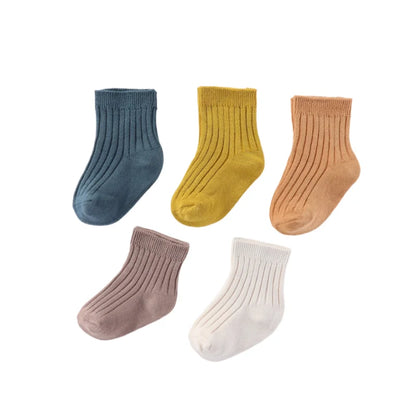 Unisex Baby Cotton Non-Slip Socks Set - 5 Pairs for Infants 0-5T in Solid Colors