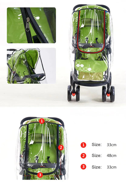 Universal Waterproof Baby Stroller Rain Cover - Transparent Trolley Umbrella with Zipper for All Ages