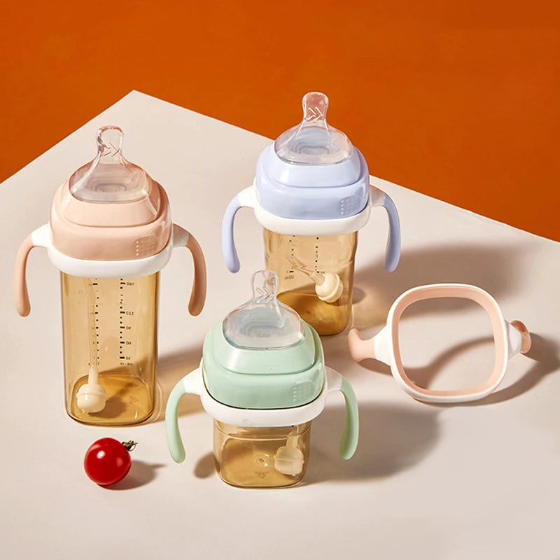 Square Handle Feeding Bottle for Easy Grasping - Lightweight & Safe for Babies 6M+ (White)