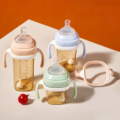 Square Handle Feeding Bottle for Easy Grasping - Lightweight & Safe for Babies 6M+ (White)
