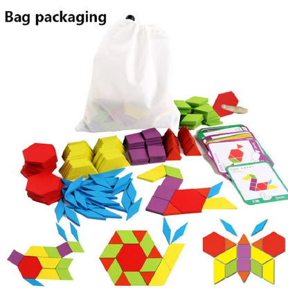 155-Piece 3D Wooden Geometric Tangram Puzzles for Kids - Montessori Educational Toys