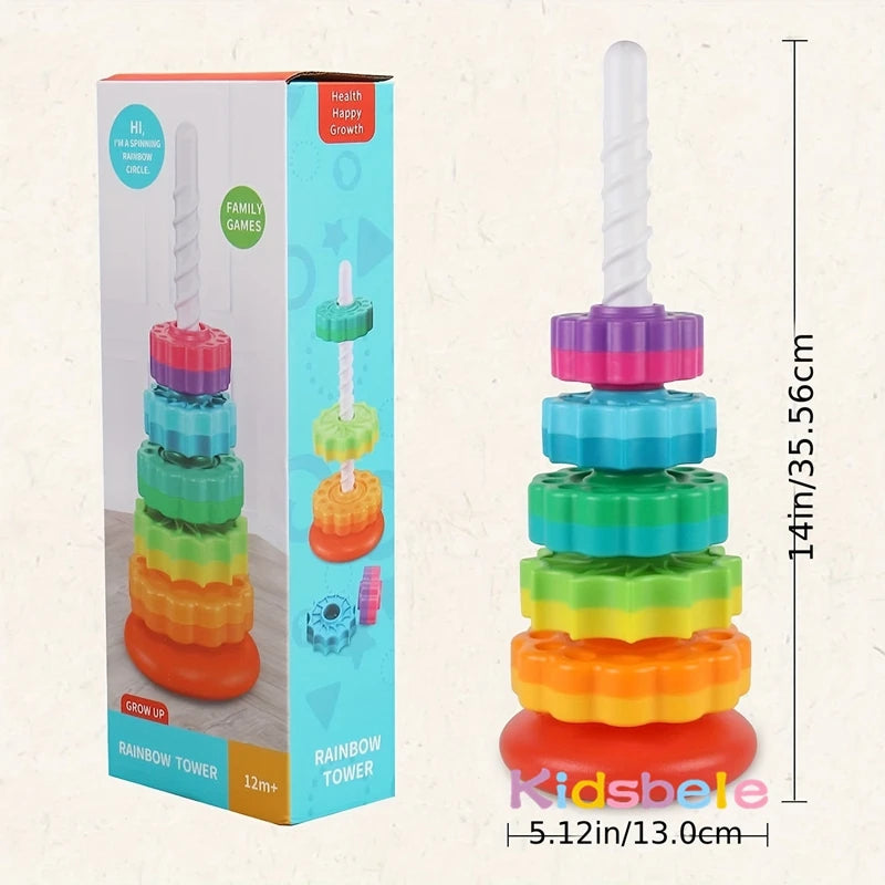 Vibrant Rainbow Spinning Stacking Rings - Educational Montessori Toys for Baby Development