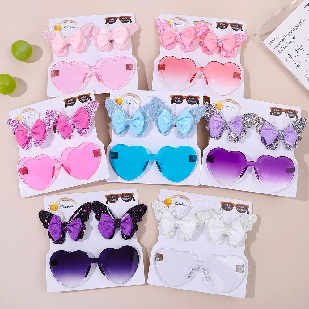 Sparkling Butterfly Hair Clip and Sunglasses Set for Stylish Girls - Cute Accessories for Kids Aged 4-6 Years