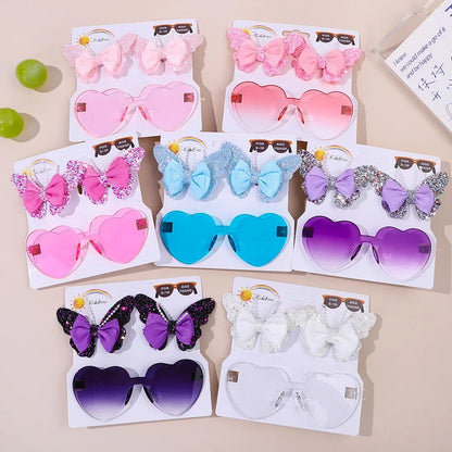 Sparkling Butterfly Hair Clip and Sunglasses Set for Stylish Girls - Cute Accessories for Kids Aged 4-6 Years