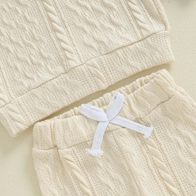 Unisex Toddler Autumn Knitwear Set - Long Sleeve Sweater and Elastic Waist Pants for Baby (2-Piece Cotton Outfit)