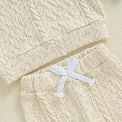Unisex Toddler Autumn Knitwear Set - Long Sleeve Sweater and Elastic Waist Pants for Baby (2-Piece Cotton Outfit)
