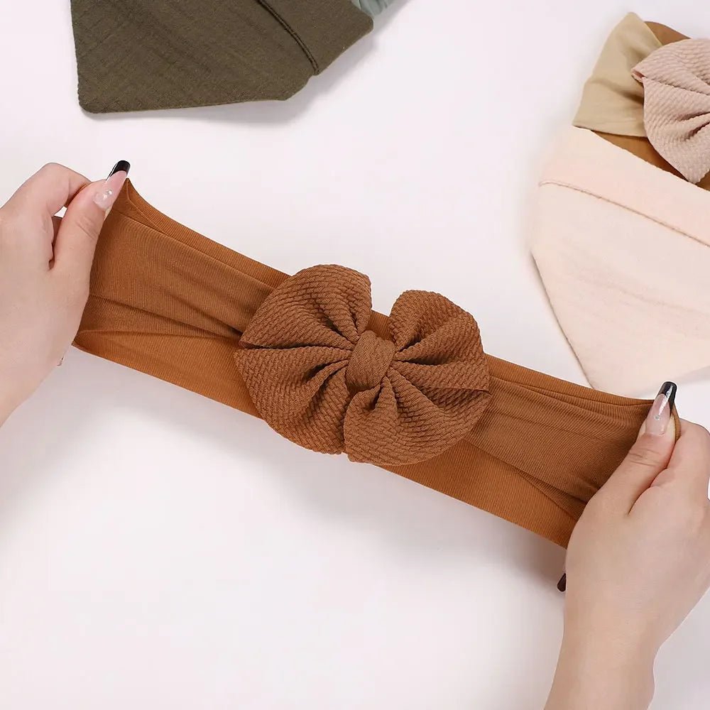 Toddler Ruffled Edge Turban Set with Big Bow - 2Pcs Solid Color Headbands for Newborns and Toddlers