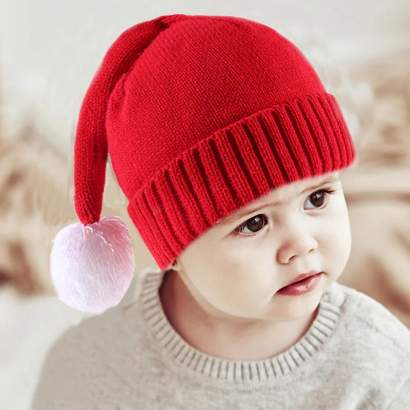 Parent-Child Christmas Hat Big Pompom Mother Kids Knit Beanie Cap Winter Warm Infant Bonnet Girls Boy Xmas Gift Baby Accessories