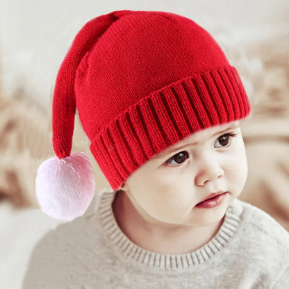Parent-Child Christmas Hat Big Pompom Mother Kids Knit Beanie Cap Winter Warm Infant Bonnet Girls Boy Xmas Gift Baby Accessories