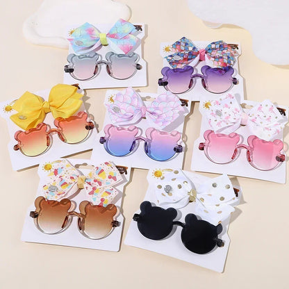 Adorable 2-Piece Newborn Hair Accessories Set - Cute Bow Headband & Bear Glasses for Infants and Kids