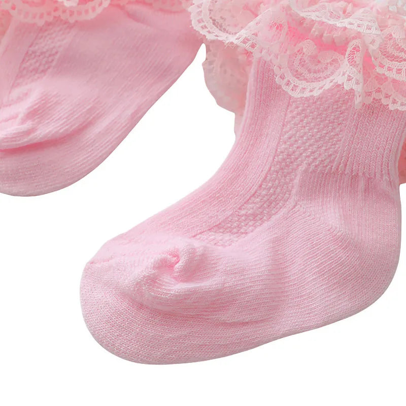 Adorable RUEWEY Frilly Lace Baby Socks for Newborn Girls – Perfect for Baptism and Everyday Wear