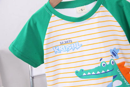 Adorable 2023 Summer Cartoon Crocodile T-Shirt and Denim Shorts Set for Baby Boys