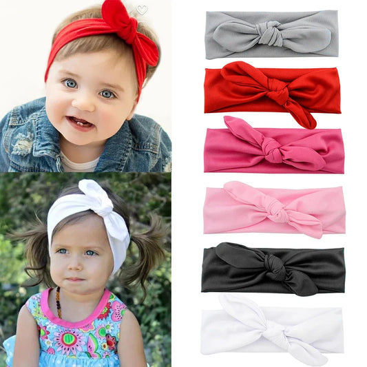 2024 New Baby Soft Nylon Headband with Rabbit Bowknot - Elastic Turban Hair Accessories for Girls