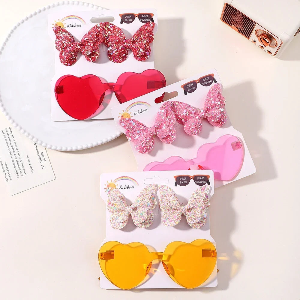 Sparkling Butterfly Hair Clip and Sunglasses Set for Stylish Girls - Cute Accessories for Kids Aged 4-6 Years