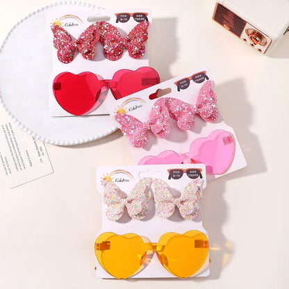 Sparkling Butterfly Hair Clip and Sunglasses Set for Stylish Girls - Cute Accessories for Kids Aged 4-6 Years