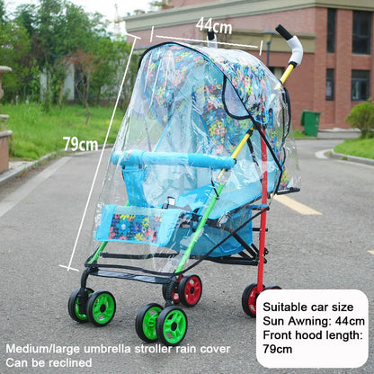 Universal Waterproof Baby Stroller Rain Cover - Transparent Trolley Umbrella with Zipper for All Ages