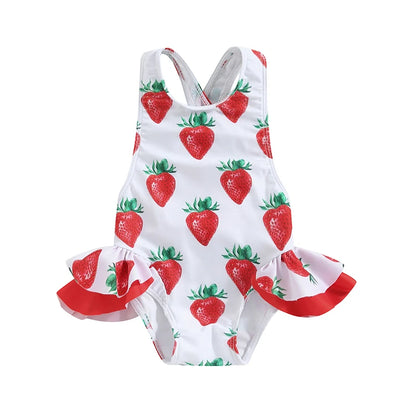Adorable Toddler Girl's Sleeveless Swimsuit with Fun Fruit and Animal Prints - Back Cross Straps Bathing Suit for Summer