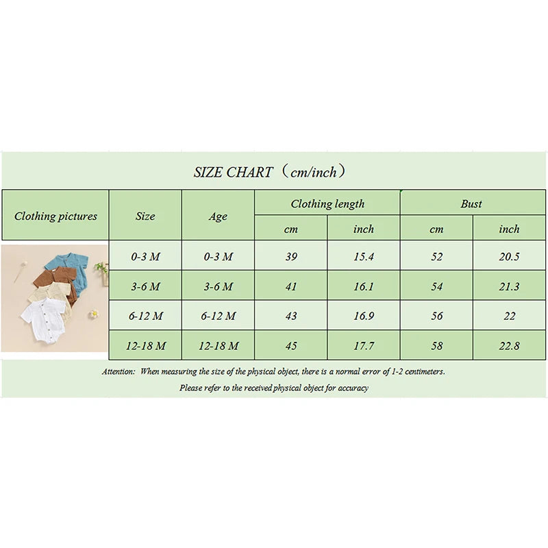 Summer Casual Baby Boy Shirred Romper - Short Sleeve Button Down Jumpsuit for Newborns (0-18 Months)