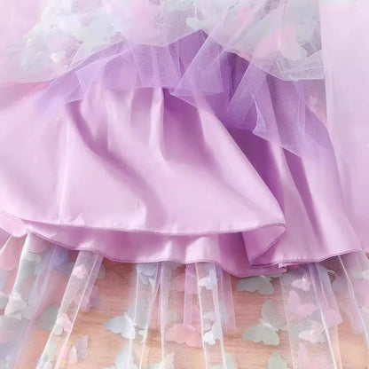 Girls' Summer Sleeveless Tulle Dress with Butterfly Wings - Adorable Princess Gown for Kids' Birthday Parties