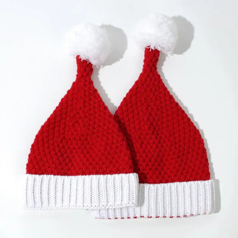 Parent-Child Christmas Hat Big Pompom Mother Kids Knit Beanie Cap Winter Warm Infant Bonnet Girls Boy Xmas Gift Baby Accessories