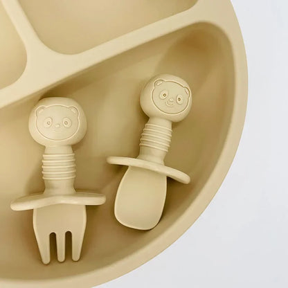 Adorable Animal-Themed Silicone Mini Utensils Set for Baby - 2pcs Fork and Spoon Feeding Essentials