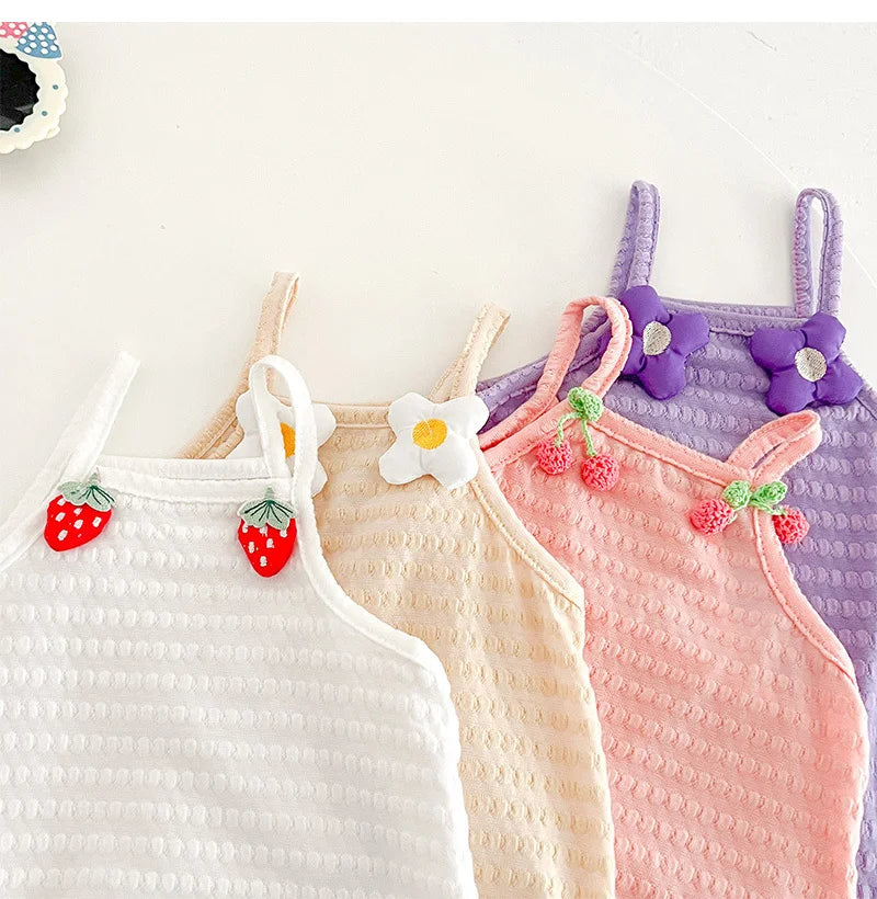 Adorable Summer Sleeveless Romper for Baby Girls - Cute Cotton One-Piece with Suspenders