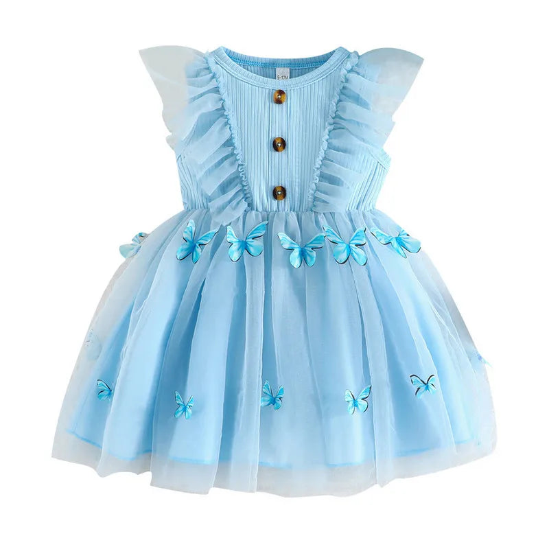Toddler Ruffle Sleeveless Dress with 3D Butterfly Accent - Cute Princess Party Outfit for Baby Girls