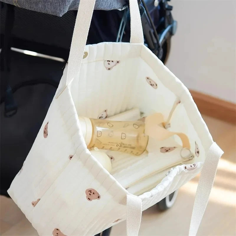 Stylish Large Capacity Embroidered Maternity Diaper Bag with Bear and Bunny Design for Stroller - Portable Travel Handbag for Moms