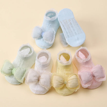 Adorable Baby Socks and Flower Headband Set - 2pcs Candy Color Bow Accessories for Newborns