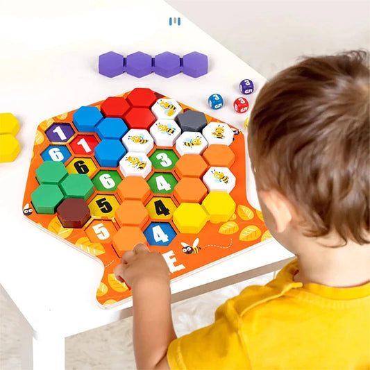 Vibrant Hexagonal Number Puzzle Set - Engaging Wooden Honeycomb Game for Kids