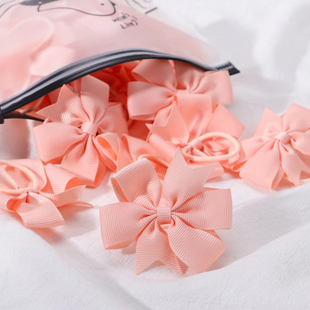20-Color Mini Bowknot Elastic Hair Bands - 10 Pack for Girls' Ponytails and More!