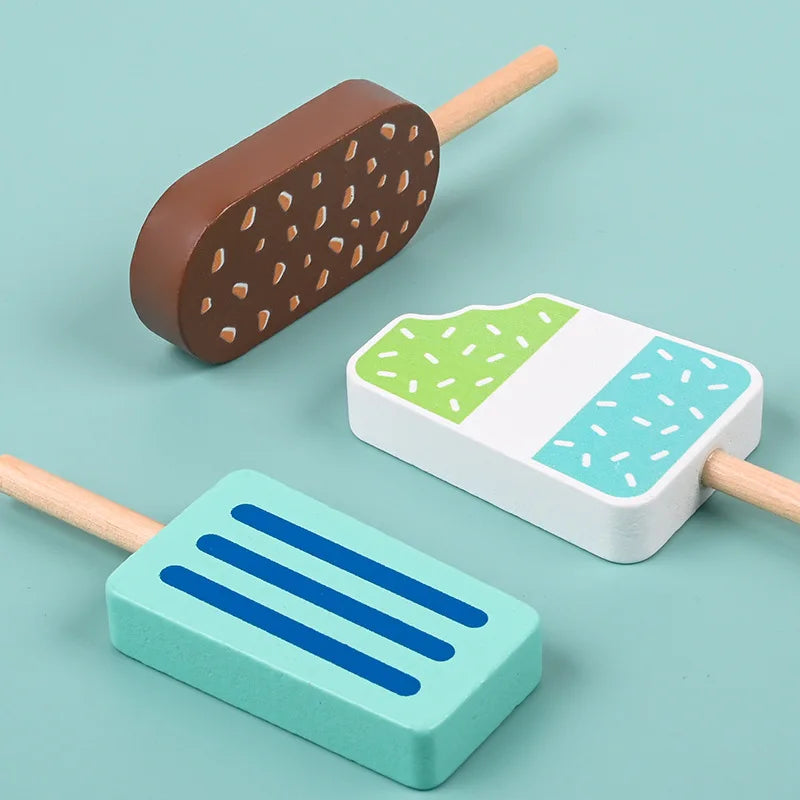 6-Piece Kids Wooden Ice Cream Play Set - Fun and Educational Pretend Kitchen Toy