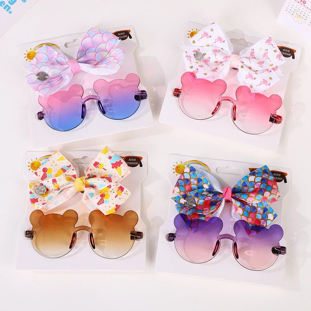 Adorable 2-Piece Newborn Hair Accessories Set - Cute Bow Headband & Bear Glasses for Infants and Kids