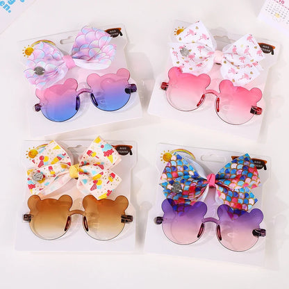 Adorable 2-Piece Newborn Hair Accessories Set - Cute Bow Headband & Bear Glasses for Infants and Kids