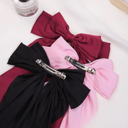 Set of 2 Chic Bowknot Satin Hair Clips for Women and Girls - Elegant Ponytail Accessories