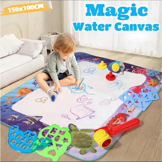Giant 150x100CM Magic Water Doodle Mat with Reusable Pens - Ideal Montessori Educational Toy for Kids