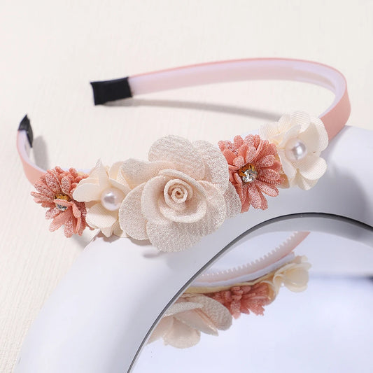 Adorable Satin Floral Hairband for Girls with Zircon Accents - Boutique Headwear for Ages 8-12