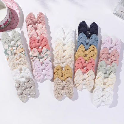 10-Piece Handmade Baby Hair Bows Set with Cotton Embroidery Clips for Girls
