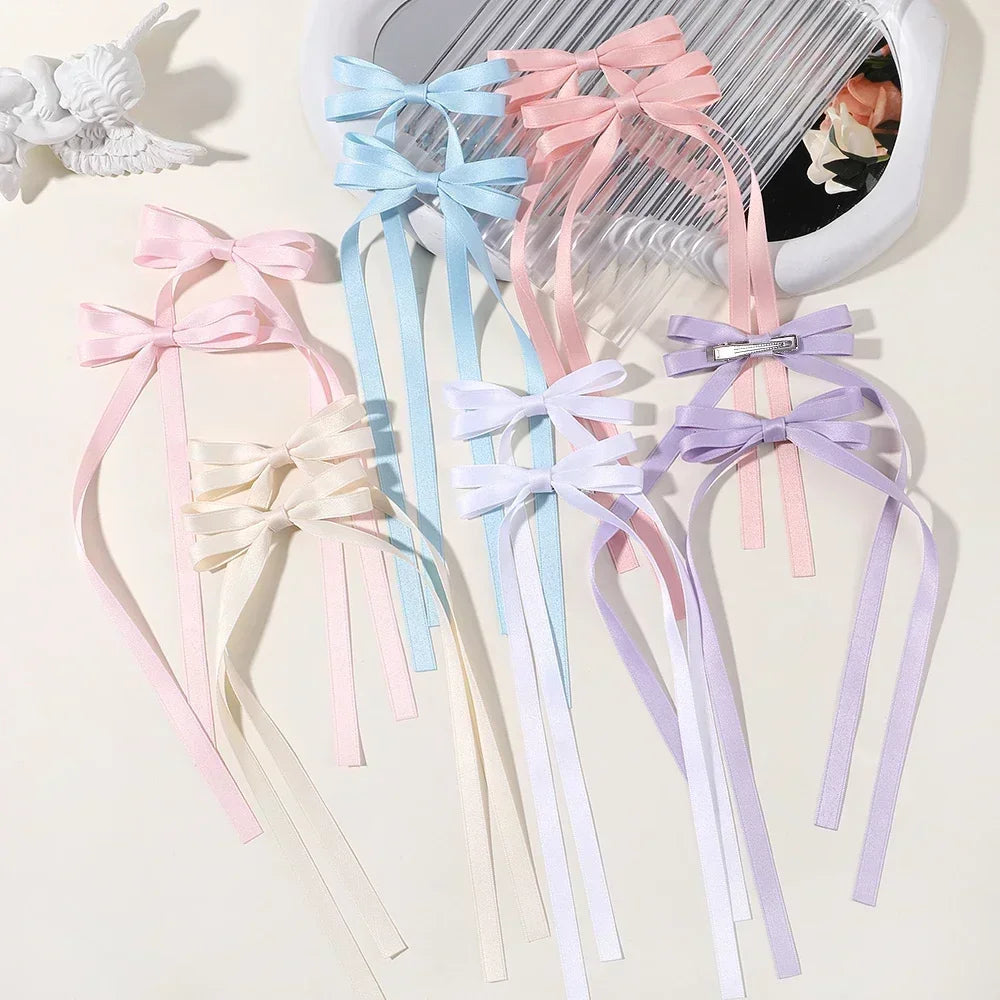 2PCS Adorable Long Tassel Bow Headbands for Girls - Cute Hair Accessories for Parties and Daily Wear