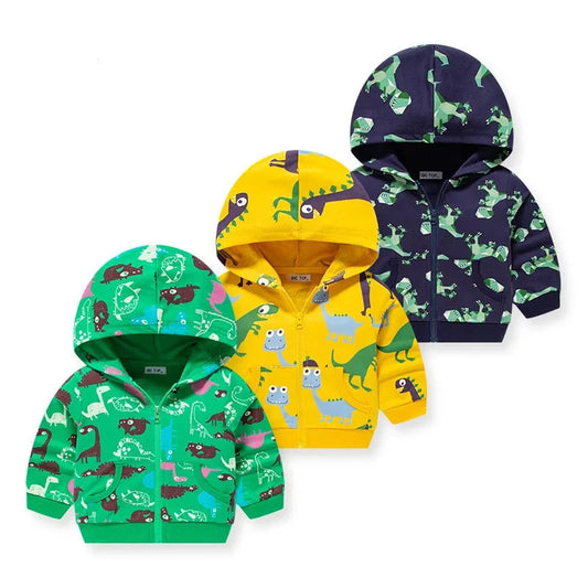 Adorable Cartoon Dinosaur Hooded Jacket for Baby Boys - Autumn Winter 2023 Collection