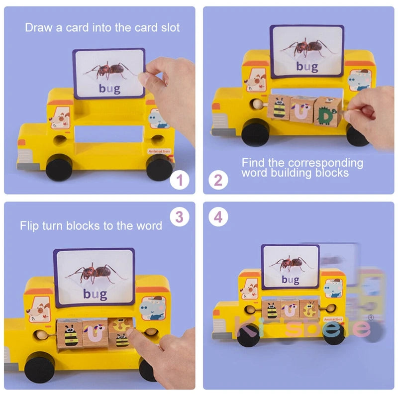 Wooden Alphabet Spelling and Matching Game Set with Flash Cards and Blocks