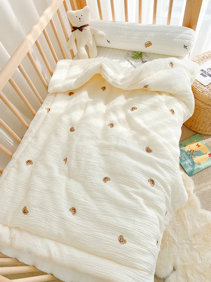 Cartoon Bear and Bunny Soft Cotton Baby Quilt - All-Season Infant Blanket for Newborns, 100*120CM