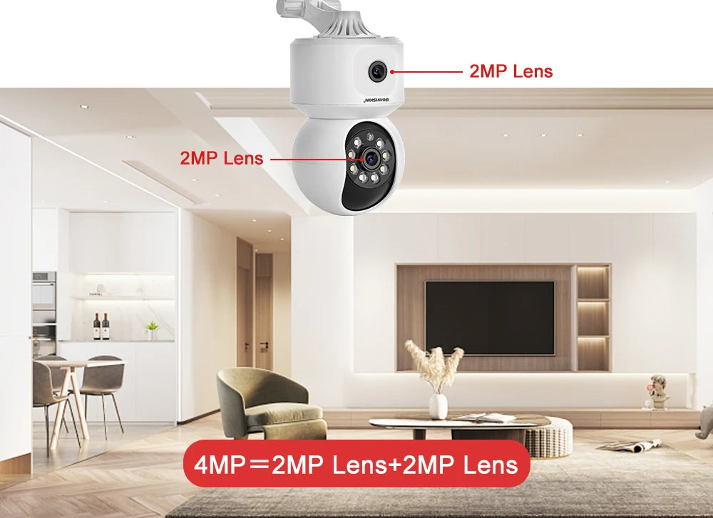 4MP HD WiFi PTZ Baby Monitor Camera with Dual-Lens, Dual-Screen, Auto Tracking, and Human Detection - ONVIF Security Surveillance System