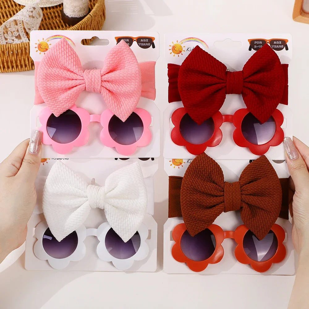 Adorable 2-Piece Newborn Hair Accessories Set - Cute Bow Headband & Bear Glasses for Infants and Kids